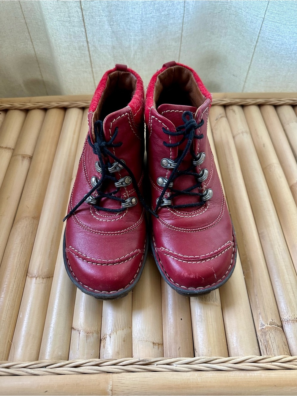 Josef Seibel Red Leather Lace-Up Ankle Boots